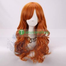 画像1: オレンジ ロングカール 風 コスプレウィッグ かつら cosplay wig 耐熱ウィッグ 専用ネット付   (1)